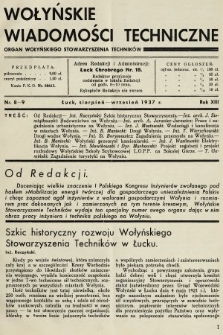 Wołyńskie Wiadomości Techniczne : organ Wołyńskiego Stowarzyszenia Techników. 1937, nr 8-9