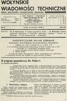 Wołyńskie Wiadomości Techniczne : organ Wołyńskiego Stowarzyszenia Techników. 1938, nr 9