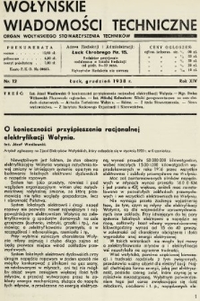 Wołyńskie Wiadomości Techniczne : organ Wołyńskiego Stowarzyszenia Techników. 1938, nr 12