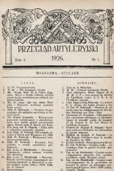 Przegląd Artyleryjski : organ artylerii, marynarki, uzbrojenia i przemysłu wojennego. 1926, nr 1