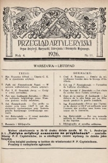 Przegląd Artyleryjski : organ artylerii, marynarki, uzbrojenia i przemysłu wojennego. 1926, nr 11