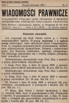 Wiadomości Prawnicze : wydawnictwo Księgarni Leona Frommera w Krakowie : dwumiesięcznik poświęcony bibliografji prawniczej. 1928, nr 3