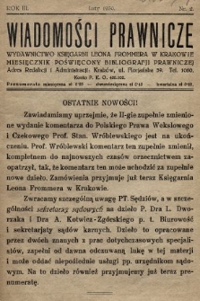 Wiadomości Prawnicze : wydawnictwo Księgarni Leona Frommera w Krakowie : miesięcznik poświęcony bibliografji prawniczej. 1930, nr 2