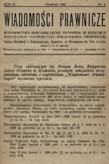 Wiadomości Prawnicze : wydawnictwo Księgarni Leona Frommera w Krakowie : miesięcznik poświęcony bibliografji prawniczej. 1930, nr 9