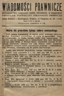 Wiadomości Prawnicze : wydawnictwo Księgarni Leona Frommera w Krakowie : miesięcznik poświęcony bibliografji prawniczej. 1931, nr 3