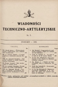 Wiadomości Techniczno-Artyleryjskie. 1930, nr 5