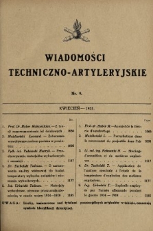 Wiadomości Techniczno-Artyleryjskie. 1931, nr 9