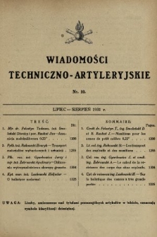 Wiadomości Techniczno-Artyleryjskie. 1931, nr 10