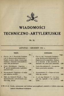 Wiadomości Techniczno-Artyleryjskie. 1931, nr 11