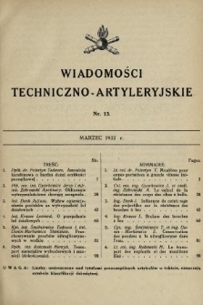 Wiadomości Techniczno-Artyleryjskie. 1932, nr 13