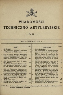 Wiadomości Techniczno-Artyleryjskie. 1932, nr 14