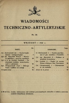 Wiadomości Techniczno-Artyleryjskie. 1932, nr 16