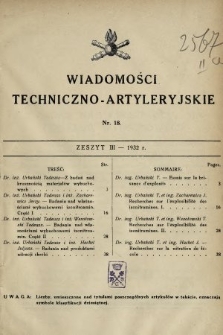 Wiadomości Techniczno-Artyleryjskie. 1932, nr 18