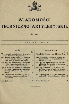 Wiadomości Techniczno-Artyleryjskie. 1933, nr 20