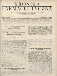 Kronika Farmaceutyczna : organ Związku Zawodowego Farmaceutów-Pracowników w Rzeczypospolitej Polskiej. 1934, nr 8