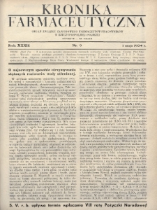 Kronika Farmaceutyczna : organ Związku Zawodowego Farmaceutów-Pracowników w Rzeczypospolitej Polskiej. 1934, nr 9