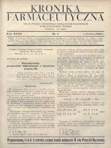 Kronika Farmaceutyczna : organ Związku Zawodowego Farmaceutów-Pracowników w Rzeczypospolitej Polskiej. 1934, nr 11