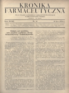 Kronika Farmaceutyczna : organ Związku Zawodowego Farmaceutów-Pracowników w Rzeczypospolitej Polskiej. 1934, nr 14