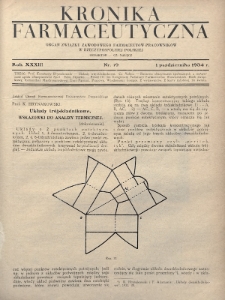 Kronika Farmaceutyczna : organ Związku Zawodowego Farmaceutów-Pracowników w Rzeczypospolitej Polskiej. 1934, nr 19