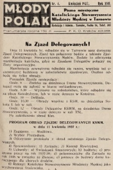 Młody Polak : pismo miesięczne Katolickiego Stowarzyszenia Młodzieży Męskiej w Tarnowie. 1937, nr 4