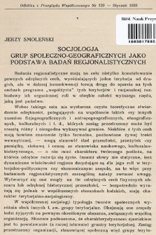 Socjologia grup społeczno-geograficznych jako podstawa badań regjonalistycznych