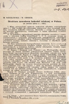 Struktura zawodowa ludności rolniczej w Polsce (w świetle spisu z r. 1921)