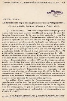 La Densité de la population rurale en Pologne (1931)