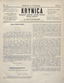 Krynica : dwutygodnik poświęcony ojczystym zakładom zdrojowo-kąpielowym. 1873, nr 4