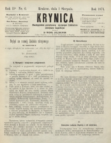 Krynica : dwutygodnik poświęcony ojczystym zakładom zdrojowo-kąpielowym. 1874, nr 6