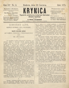 Krynica : tygodnik poświęcony ojczystym zakładom zdrojowo-kąpielowym. 1875, nr 5