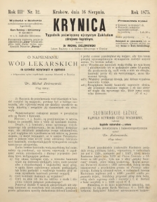 Krynica : tygodnik poświęcony ojczystym zakładom zdrojowo-kąpielowym. 1875, nr 12