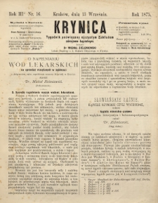 Krynica : tygodnik poświęcony ojczystym zakładom zdrojowo-kąpielowym. 1875, nr 16