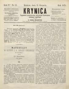 Krynica : tygodnik poświęcony ojczystym zakładom zdrojowo-kąpielowym. 1876, nr 12