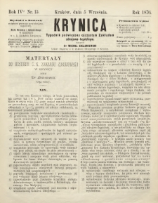 Krynica : tygodnik poświęcony ojczystym zakładom zdrojowo-kąpielowym. 1876, nr 15