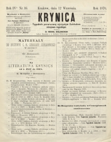 Krynica : tygodnik poświęcony ojczystym zakładom zdrojowo-kąpielowym. 1876, nr 16