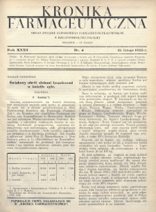 Kronika Farmaceutyczna : organ Związku Zawodowego Farmaceutów-Pracowników w Rzeczypospolitej Polskiej. 1933, nr 4