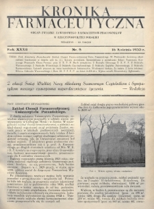 Kronika Farmaceutyczna : organ Związku Zawodowego Farmaceutów-Pracowników w Rzeczypospolitej Polskiej. 1933, nr 8