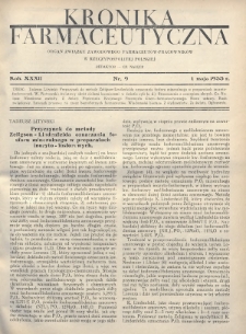Kronika Farmaceutyczna : organ Związku Zawodowego Farmaceutów-Pracowników w Rzeczypospolitej Polskiej. 1933, nr 9