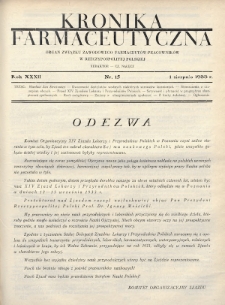 Kronika Farmaceutyczna : organ Związku Zawodowego Farmaceutów-Pracowników w Rzeczypospolitej Polskiej. 1933, nr 15