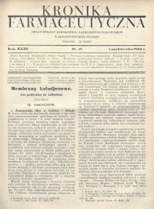 Kronika Farmaceutyczna : organ Związku Zawodowego Farmaceutów-Pracowników w Rzeczypospolitej Polskiej. 1933, nr 19