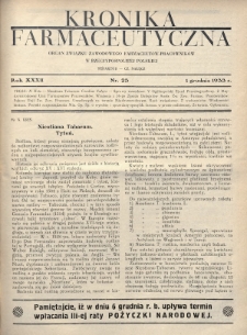 Kronika Farmaceutyczna : organ Związku Zawodowego Farmaceutów-Pracowników w Rzeczypospolitej Polskiej. 1933, nr 23