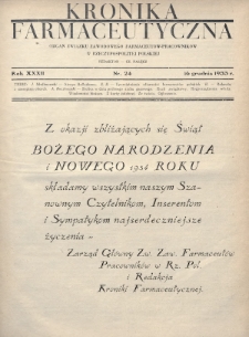 Kronika Farmaceutyczna : organ Związku Zawodowego Farmaceutów-Pracowników w Rzeczypospolitej Polskiej. 1933, nr 24