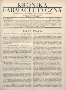 Kronika Farmaceutyczna : organ Związku Zawodowego Farmaceutów-Pracowników w Rzeczypospolitej Polskiej. 1935, nr 7
