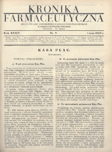 Kronika Farmaceutyczna : organ Związku Zawodowego Farmaceutów-Pracowników w Rzeczypospolitej Polskiej. 1935, nr 9
