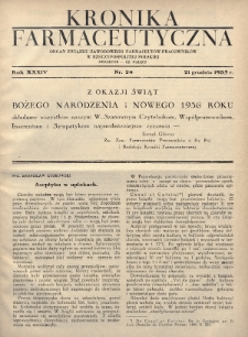 Kronika Farmaceutyczna : organ Związku Zawodowego Farmaceutów-Pracowników w Rzeczypospolitej Polskiej. 1935, nr 24