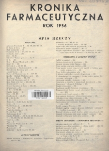 Kronika Farmaceutyczna : organ Związku Zawodowego Farmaceutów-Pracowników w Rzeczypospolitej Polskiej. 1936, Spis rzeczy