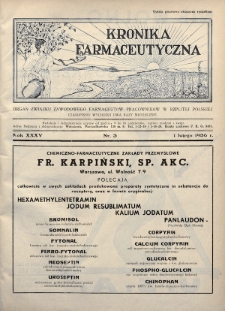 Kronika Farmaceutyczna : organ Związku Zawodowego Farmaceutów-Pracowników w Rzeczypospolitej Polskiej. 1936, nr 3