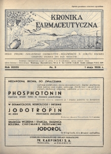 Kronika Farmaceutyczna : organ Związku Zawodowego Farmaceutów-Pracowników w Rzeczypospolitej Polskiej. 1936, nr 9