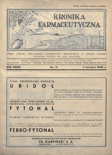 Kronika Farmaceutyczna : organ Związku Zawodowego Farmaceutów-Pracowników w Rzeczypospolitej Polskiej. 1936, nr 11