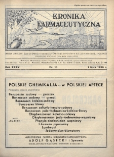 Kronika Farmaceutyczna : organ Związku Zawodowego Farmaceutów-Pracowników w Rzeczypospolitej Polskiej. 1936, nr 13